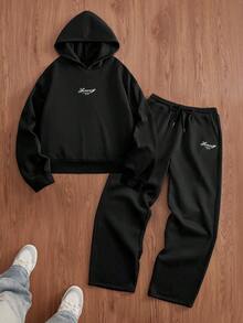 SWAVVY Men's Casual Hooded Long Sleeve Sweatshirt And Pants Clothes Set, For Fall Winter