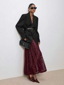 ATUI Studio 女士蕾丝透明性感半身裙，优雅百搭，适合派对、通勤、圣诞节、圣诞派对、婚礼宾客等场合 - 酒紅色 - 查看 5