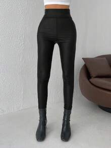 EURMUSE Solid High Waist Leggings - Black - View 4