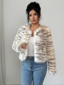 Selianne Chic Tiger Print Loose Women's Jacket, Autumn/Winter - Multicolor - View 4