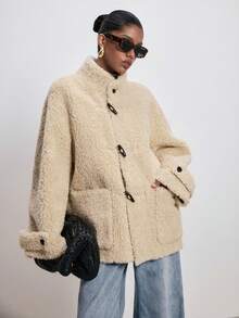 ATUI Studio Women's Casual Button Closure Double Pocket Faux Fur Jacket, Autumn/Winter