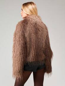 MISSGUIDED Luxurious Fluffy Faux Fur Cropped Winter Coat With Toggle Closures And High Collar For Cold Weather Layering - Brown - View 2