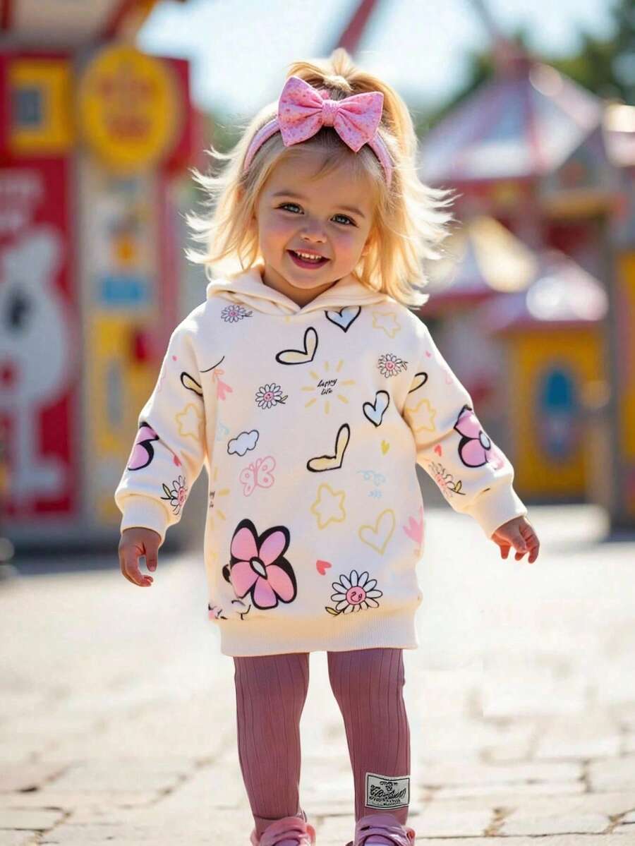 SHEIN Baby Girl Cute Floral Pattern Knit Sweatshirt, Versatile For Autumn/Winter Fall - Multicolor - View 1
