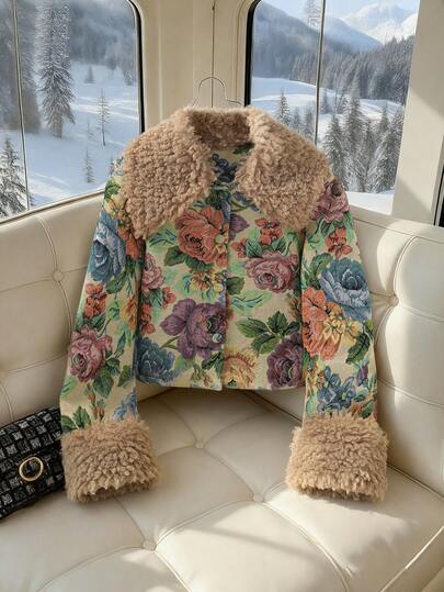 GlowEve Women's Vintage Elegant Palace Style Detachable Fur Collar Short Jacket