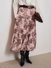 ATUI Studio 女士秋季波西米亚优雅复古游牧乡村浪漫腰果印花太阳下摆松紧腰半身裙，适合秋季女士穿着，外出穿着，乡村风格，适合女性穿着。 - 彩色 - 查看 2