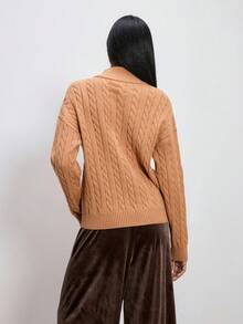 ATUI Studio Women's Knitted Sweater,Autumn Winter Long Sleeve Loose Casual Pullover,Camo,Occasion,School,Back-To-School,Christmas,New Year,Thanksgiving,Old Money - Yellow - View 4