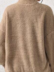 SHEIN EZwear 女士卡其色半拉链长袖套头卫衣，宽松版型，秋冬季长袖上衣，适合毕业典礼、返校、女教师、秋季、圣诞节等场合。 - 卡其色 - 查看 7