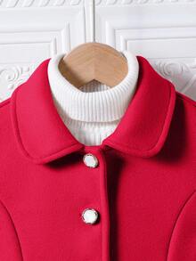 Tween Girls Single-Breasted Stylish Lapel Mid-Length Flared Overcoat