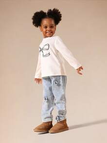 SUMWON 女童长袖蝴蝶结印花T恤儿童休闲上衣 - 白色 - 查看 5