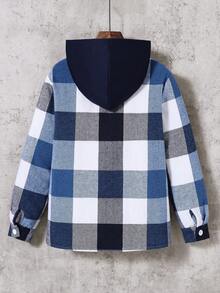 Vacaura 1pc Teen Boy's Casual Hooded Cardigan Shirt, Black & White Plaid, Comfortable Fabric, Suitable For Spring, Autumn & Winter