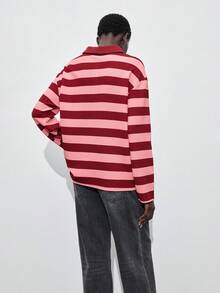 Maija 2025 秋季休闲长袖纽扣前宽松百搭简约 T 恤上衣，简约都市商务休闲女士办公室装，适合外出、上学、圣诞派对的可爱装 - 紅色 - 查看 3