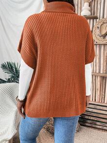 Plus Size Solid Color Turtleneck Batwing Sleeve Knit Top, Casual For Autumn/Winter - Burnt Orange - View 2