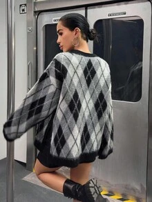 CasuGlow Stickad tröja i Argylemönster för kvinnor i nyanser av grått och svart - Grå - Visa 4