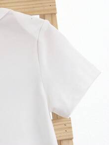 SHEIN Unisex Infant 0-3Y Casual 2026 Slogan Knit Short Sleeve Bodysuit, Suitable For All Seasons, Daily Wear, Layering, Fits 3-24 Months Baby Boys, Baby Clothing Neutral Baby Clothes Unisex 2026 Baby New Year Clothes 2026 Baby Clothes - White - View 4