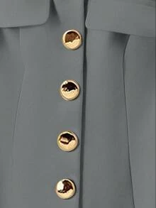 Franclia 女士优雅浪漫通勤披肩领仿口袋装饰门襟金属纽扣 A 字中长裙长袖两件套，秋冬 - 灰色 - 查看 3