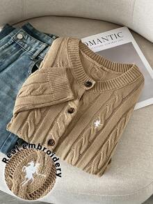 INAWLY 女士时尚休闲度假甜美经典钩针开衫 - 杏色 - 查看 1