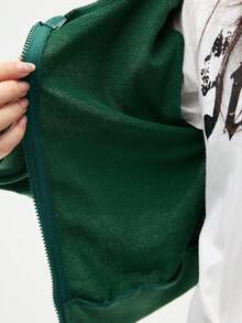 Gameset SHEIN Sport 女式休闲拉链连帽运动衫，秋季 - 綠色 - 查看 9