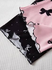 2pcs/Set Girls Bow Print Knit Crew Neck Long Sleeve Top And Pants 4-Piece Pajama Set, Spring/Autumn - Multicolor - View 4