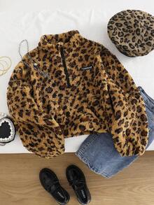 1 件女童超大立领半拉链羊毛套头衫，休闲，秋冬