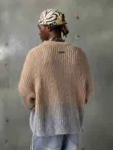 NEON BLANC Brand - Men's Autumn/Winter New Arrival Crew Neck Wool Sweater - Sequin Embellished Fashionable & Elegant - Loose Casual - Apricot - View 3