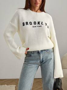 EURMUSE Wavy Knit Long-Sleeve Dress Cover Up,Jumper,Cream Jumper,Jumpers For Women,Jumpers,Black Jumper,Womens Jumper,White Jumper,Women's Jumper,Women's Jumpers,Winter Clothes - White - View 2