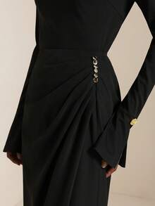 SHEIN Veneréa Women's Fashionable Sexy Metal High Slit Skirt