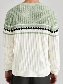 Manfinity CityGents Men's Colorblock Diamond Pattern Crew Neck Long Sleeve Sweater, Fall/Winter