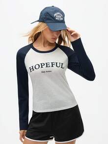 Gameset SHEIN Sport Women's Casual Contrast Color Print Round Neck Long Sleeve Sports T-Shirt - Grey - View 3