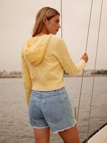 WESTFADE Cable Knit Slim Fit Long Sleeve Hoodie Sweater Autumn, Winter, Cute Fall Top - Cream - View 5