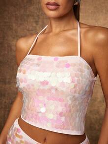 Hauture Sexy Pink Sequin Cami Top – Party & Night Out Bodycon Top For Going Out & Holiday