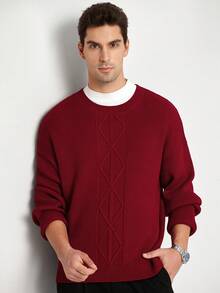 Manfinity CityGents 男士休闲圆领长袖套头毛衣，秋冬，秋季 - 紅色 - 查看 5