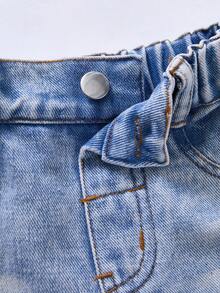 女宝宝浅蓝色阔腿牛仔裤，清新可爱浅蓝色 - 淺色水洗藍 - 查看 4