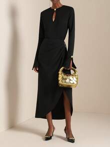 SHEIN Veneréa Women's Fashionable Sexy Metal High Slit Skirt