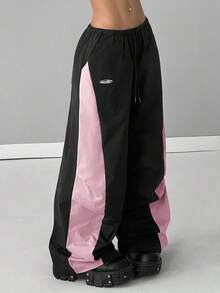 Coolane Fall Clothes For Women Concert Streetwear Going Out Color-Blocked Parachute Pants - Black - View 3