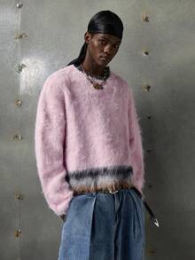 NEON BLANC Men's Wool New Fashion Casual Loose Fit Fluffy Knit Pullover Sweater, Machine Washable Or Dry Clean, For Fall Winter - Pink - View 2