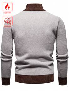 Manfinity Mode 男士保暖内衬撞色拼接长袖半拉链休闲针织衫，保暖内衬，适合秋冬季穿着。 - 紅色 - 查看 2