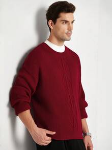 Manfinity CityGents 男士休闲圆领长袖套头毛衣，秋冬，秋季 - 紅色 - 查看 4