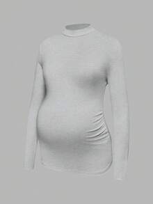 Modmama 孕妇纯色休闲立领长袖百搭T恤 孕期服装 产后服装 - 灰色 - 查看 10