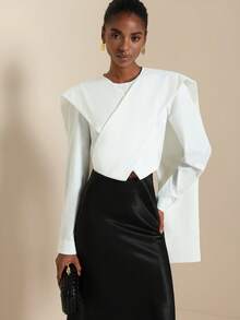 SHEIN Veneréa Camisa larga de manga larga con elegante abertura frontal cruzada de unicolor