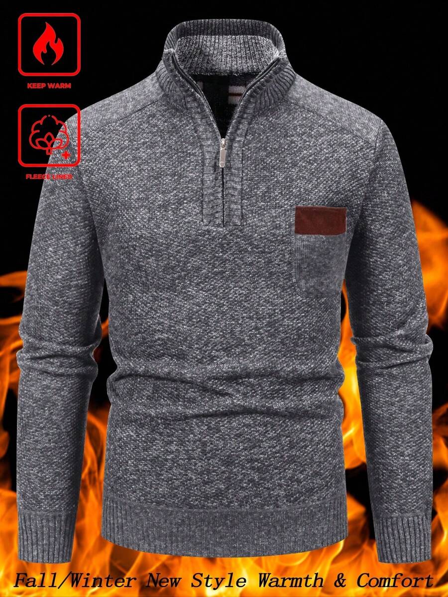 Calvornis 男士保暖内衬休闲几何图案毛衣，秋冬圣诞款，长袖上衣 - 淺灰色 - 查看 1