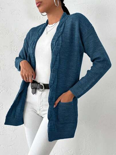 EURMUSE Blusa casual con tasche a tinta unita a maniche lunghe da donna