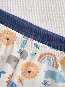 Cozy Pixies 2pcs Baby Boy Cartoon Bear Pattern Knitted Soft Elastic Waist Thick Thermal Lined Pants Set, Suitable For Winter - Multicolor - View 4