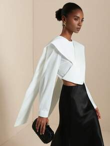 SHEIN Veneréa Camisa larga de manga larga con elegante abertura frontal cruzada de unicolor