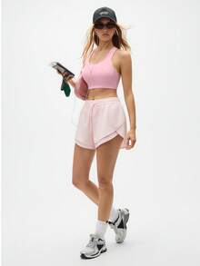 Easify SHEIN Sport Różowy, krótki biustonosz sportowy dla kobiet, z konstrukcją na plecach, rozciągliwy w 4 kierunkach, oddychający i szybkoschnący, idealny do jogi, fitnessu i biegania na siłownię