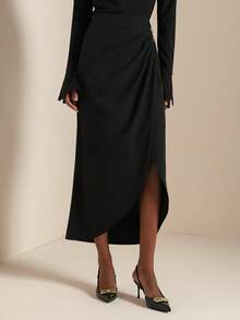 SHEIN Veneréa Women's Fashionable Sexy Metal High Slit Skirt