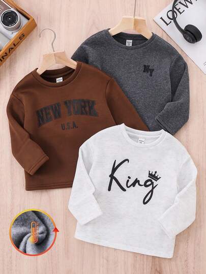 Young Boy Buy 2 Get 1 Free Casual College Comfortable Fashion Simple Practical All-Match With Letter Pattern Breathable Comfortable Round Neck Long Shirt Graphic T Shirt Halloween Shirt For School Halloween Suitable For Daily School Suitable For Travel Suitable For Sports Suitable For Spring Autumn And Winter Long Sleeve For Autumn Sweatshirts For New York Shirt For Cozy