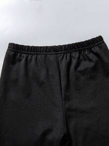 Set de 2 piezas de suéter de cuello redondo de manga larga con lazo 3D minimalista tejido y pantalones negros para niñas jóvenes, look casual, lindo y deportivo para otoño - Multicolor - Ver 4