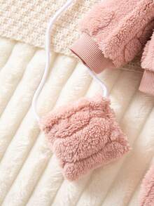 SHEIN Babygirl 蓬松粉色长袖运动衫套装，秋冬 - 彩色 - 查看 5