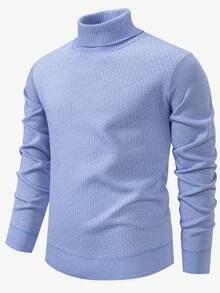 Manfinity Mode Men's Turtleneck Thermal Lined Thermal Lined Long Sleeve Casual Sweater, Autumn/Winter - Blue - View 4