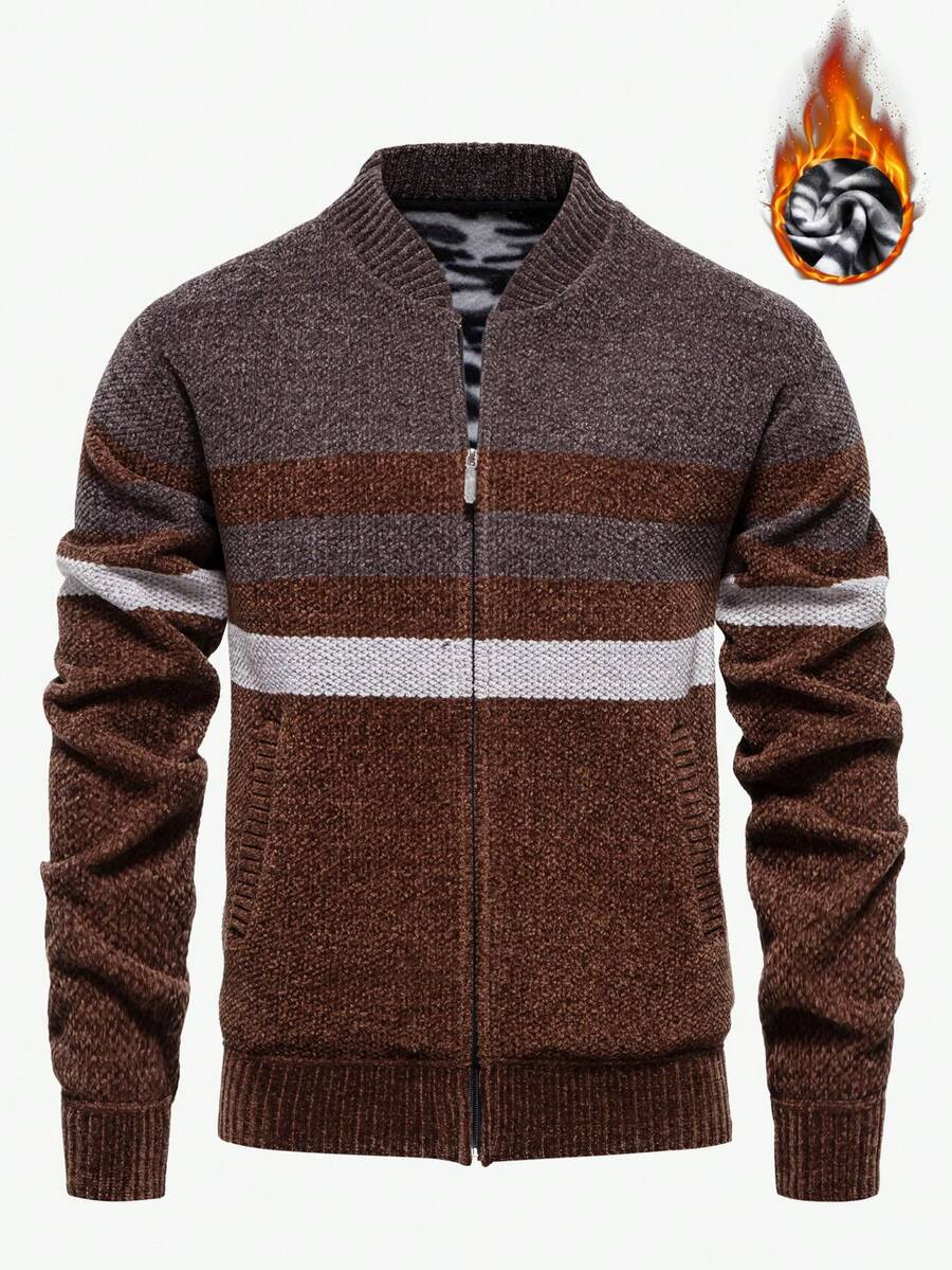 Manfinity Mode Men's Autumn/Winter Stand Collar Jacquard Knit Long Sleeve Cardigan Sweater